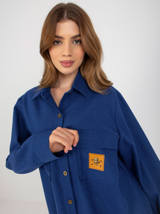 Dark Blue Wool Shirt with Pockets