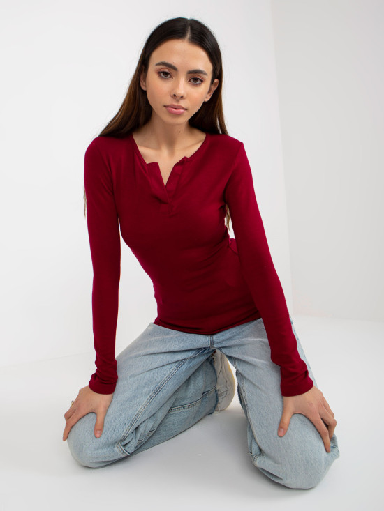 Bordeaux Viscose Blouse with V-Neck