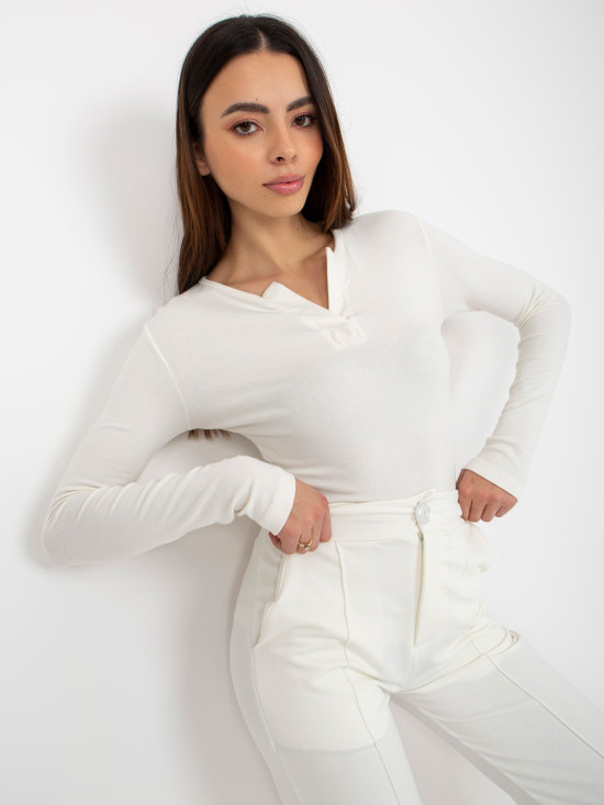 Ecru Fitted Blouse with V-Neck