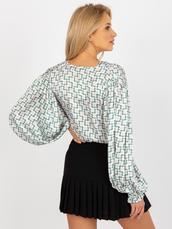 White-Beige Printed Satin-Look Shirt