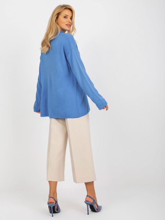 Blue Long Oversize Sweater with Collar RUE PARIS