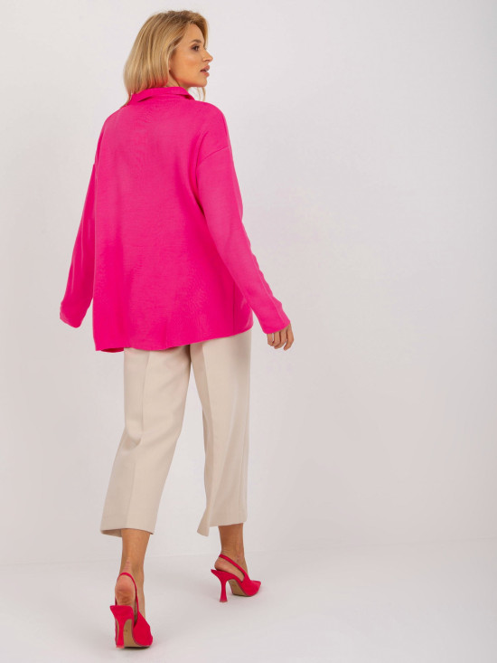 Fluo Pink Women's Oversize Sweater with Collar RUE PARIS