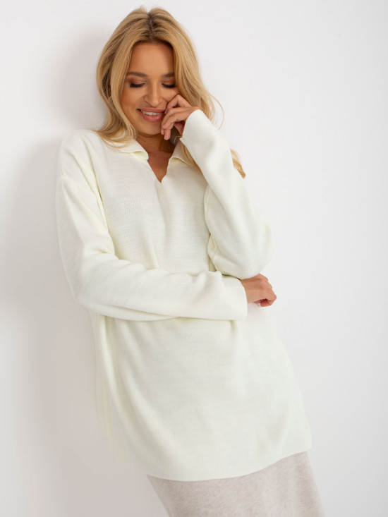 Ecru Long Oversize Sweater with Collar RUE PARIS