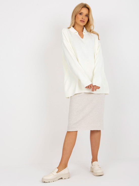 Ecru Long Oversize Sweater with Collar RUE PARIS