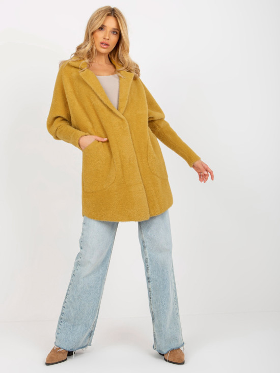 Mustard Loose Alpaca Coat with Pockets
