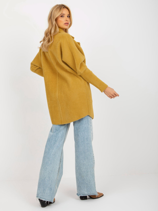Mustard Loose Alpaca Coat with Pockets