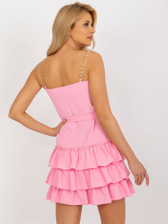 Pink Mini Dress with Ruffles and Chains