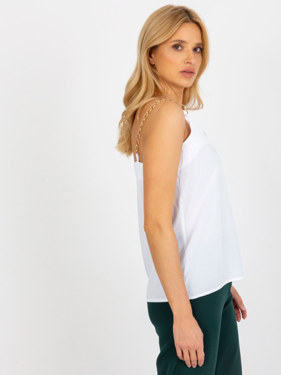 White Spaghetti Strap Top with Chain in Viscose