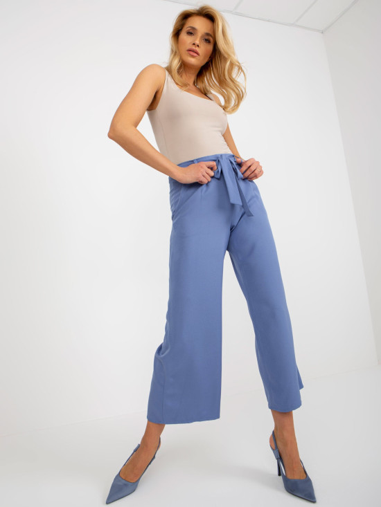 Dark Blue Material Culottes with Ties