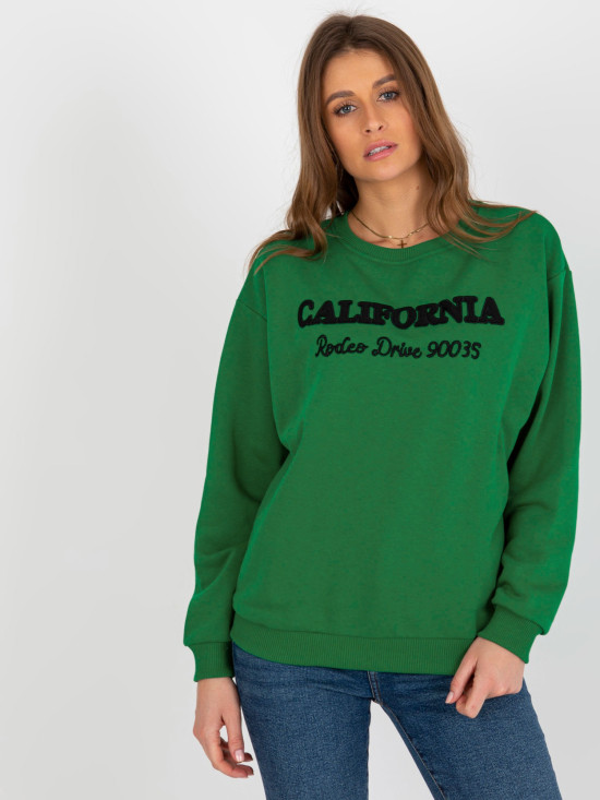 Dark Green Loose Hoodie Without Hood with Prints