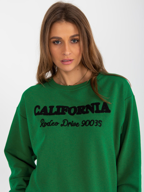 Dark Green Loose Hoodie Without Hood with Prints
