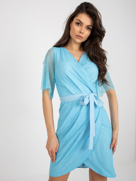 Light Blue Lace Cocktail Dress with Belt