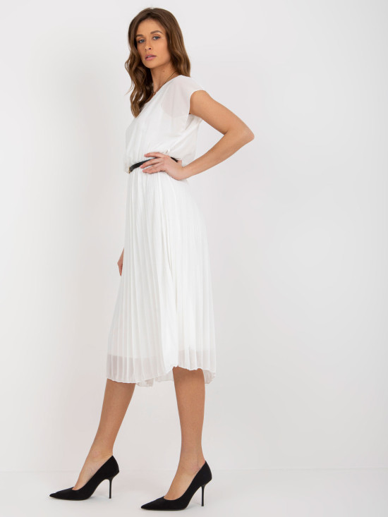 Ecru Pleated Dress with Short Sleeves