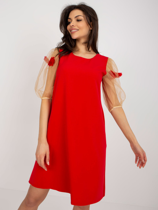 Red Cocktail Dress with 3D Flowers