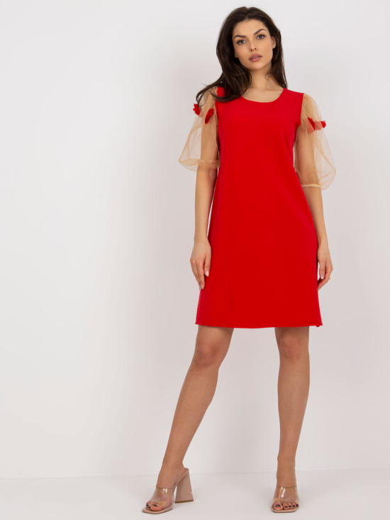 Red Cocktail Dress with 3D Flowers