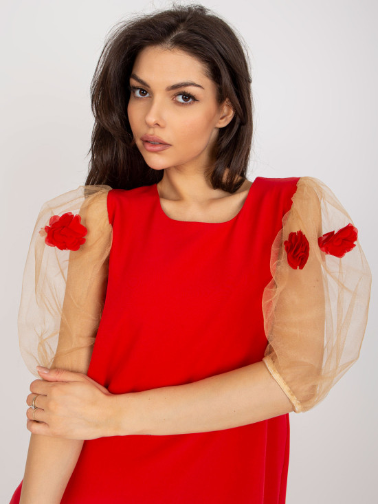 Red Cocktail Dress with 3D Flowers