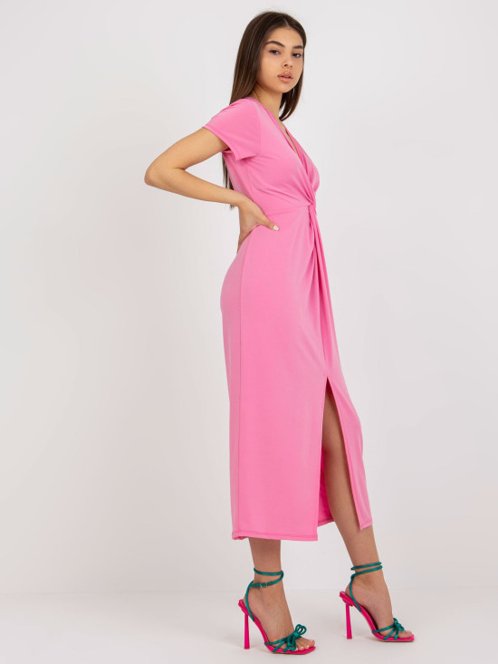 Pink Midi Cocktail Dress with Slit