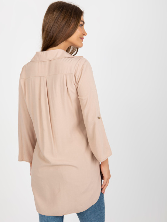 Beige Asymmetrical Classic Blouse in Viscose
