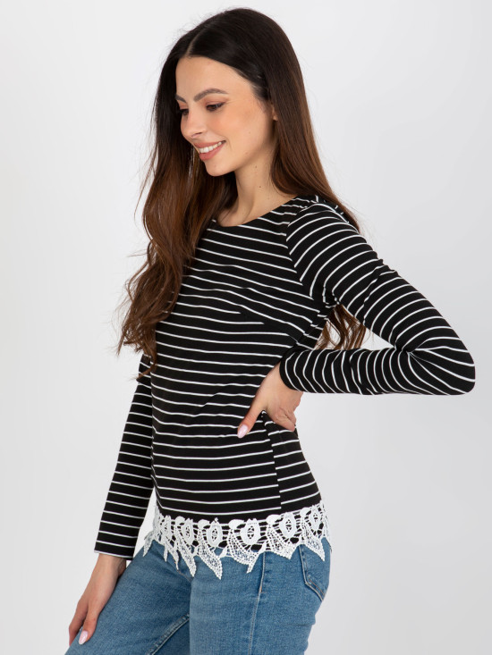 Black Blouse with Stripes and Lace