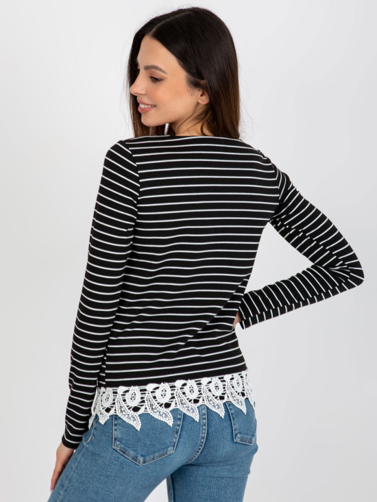Black Blouse with Stripes and Lace