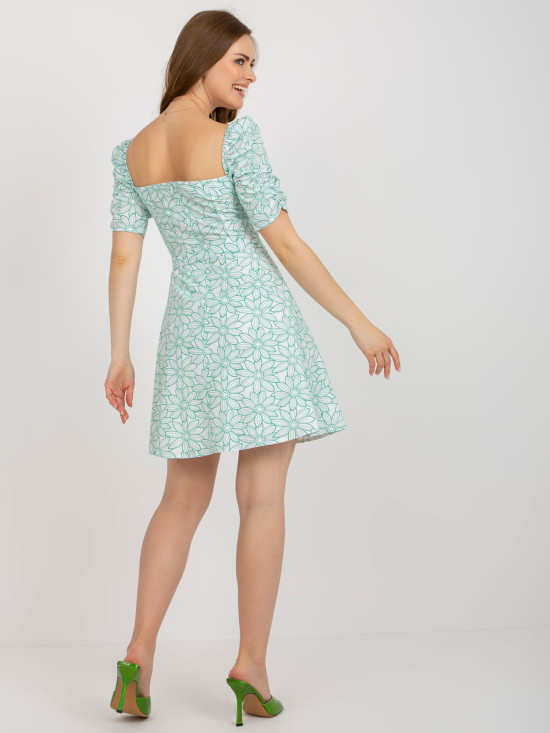 White-Green Dress with Ruffled Sleeve