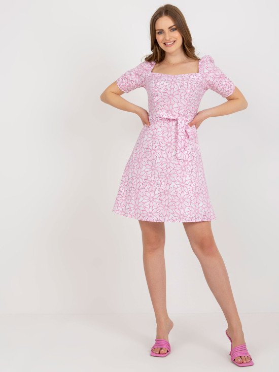 White-Pink Cotton Floral Dress