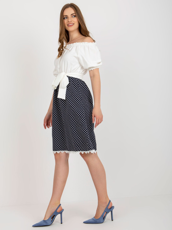 Ecru-Blue Cocktail Dress with Belt