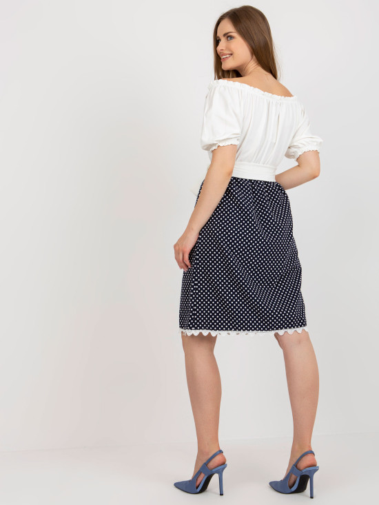 Ecru-Blue Cocktail Dress with Belt