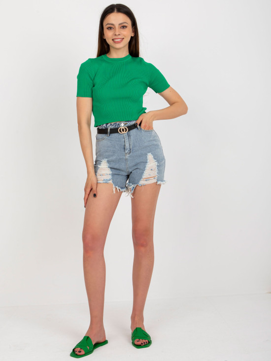 Blue Women's Denim Shorts with Belt