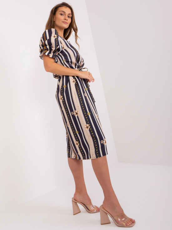 Blue Dress with Print and Puff Sleeves