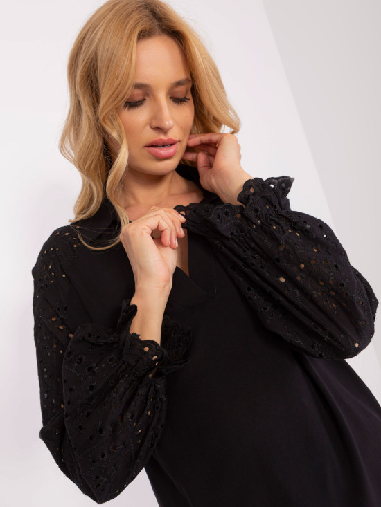 Black Blouse with Lace Sleeves