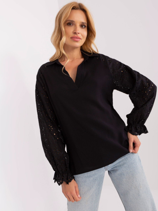 Black Blouse with Lace Sleeves
