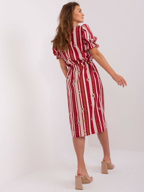 Bordeaux Midi Dress with Print and Drawstring