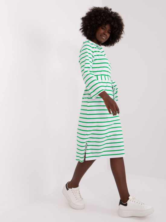White-Green Simple Dress with Collar