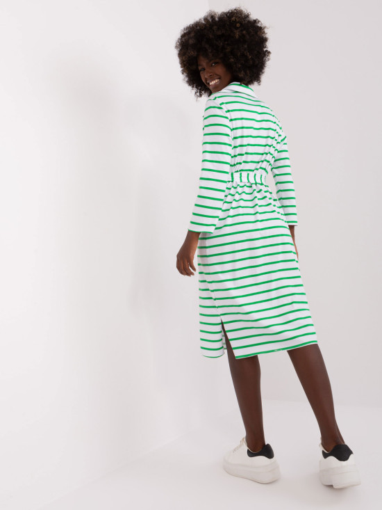 White-Green Simple Dress with Collar