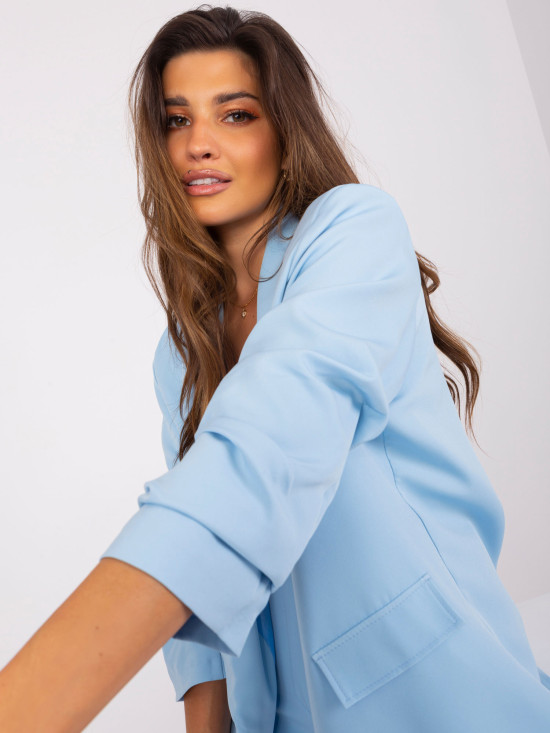 Light Blue Women's Blazer with 3/4 Sleeves