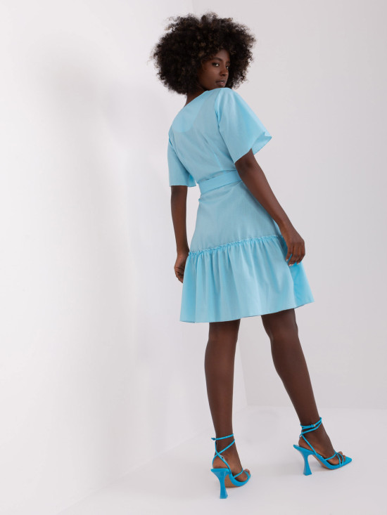 Light Blue Cotton Dress with Ruffle
