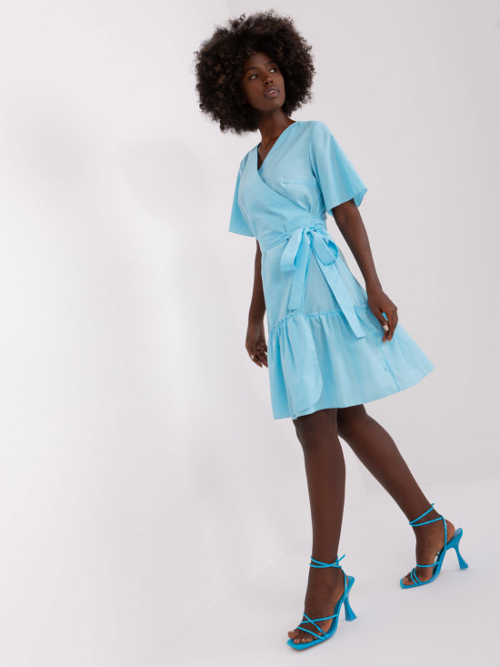 Light Blue Cotton Dress with Ruffle