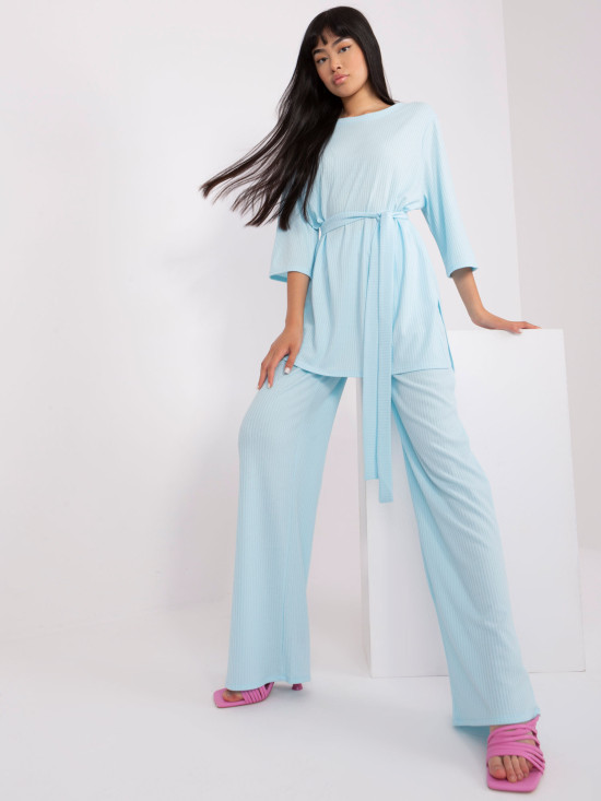Light Blue Casual Set with Oversized Blouse