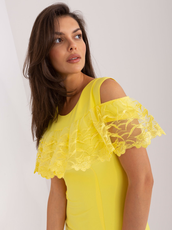 Yellow Mini Cocktail Dress with Ruffle