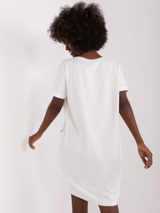 Ecru Cotton Basic Dress Knee-Length