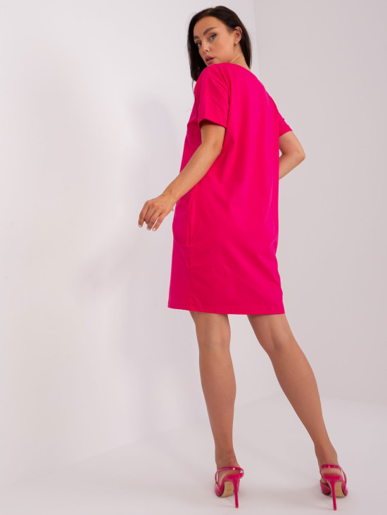 Pink Basic Dress with Short Sleeves