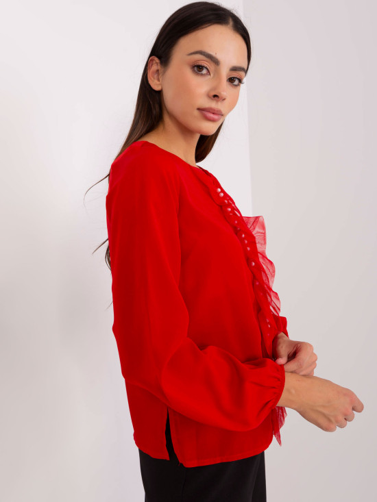 Elegant Red Blouse with Round Neckline