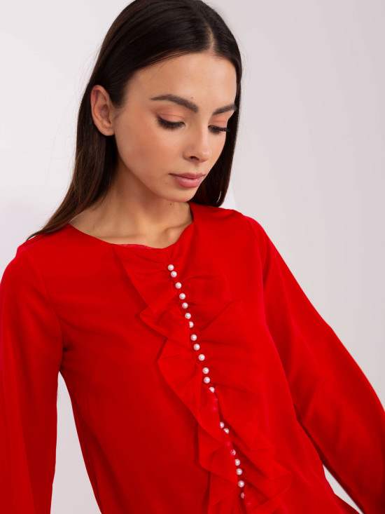 Elegant Red Blouse with Round Neckline