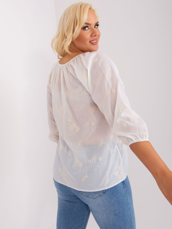 White-Light Beige Plus Size Embroidered Blouse
