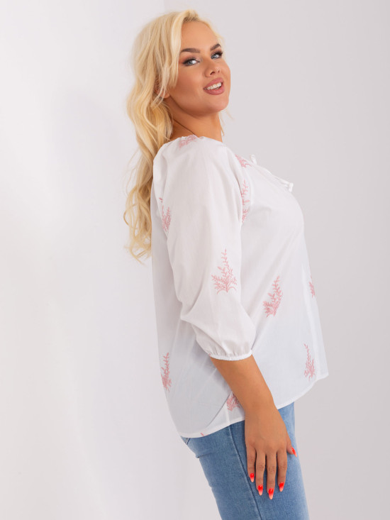 White-Pink Embroidered Blouse
