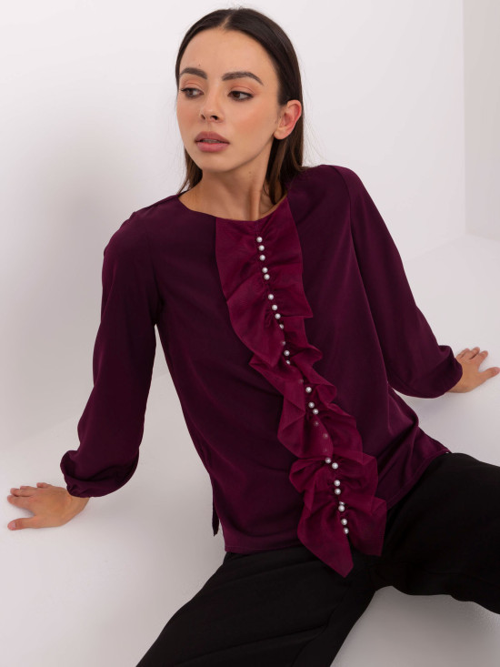 Elegant Dark Purple Blouse with Pearls