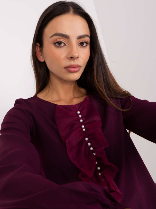 Elegant Dark Purple Blouse with Pearls