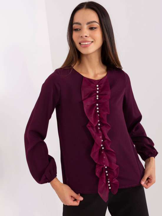 Elegant Dark Purple Blouse with Pearls
