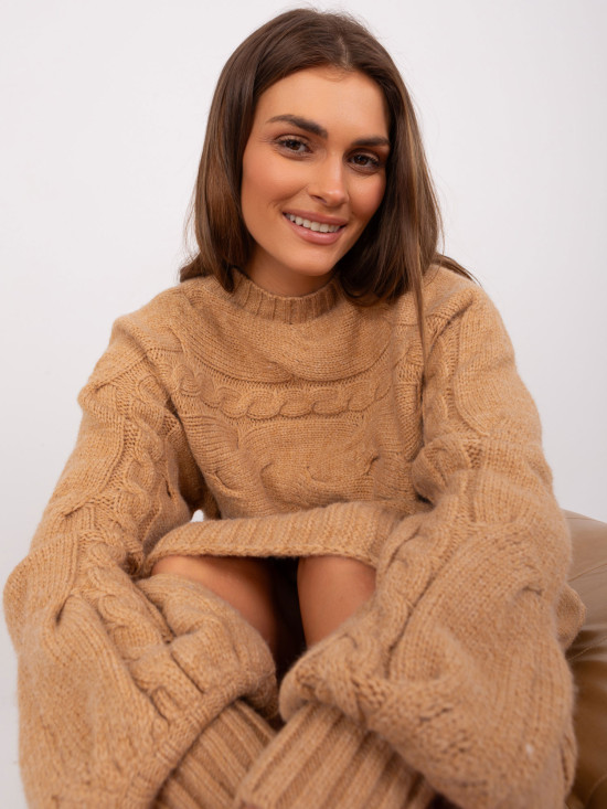 Camel Knitted Dress with Braids